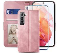 YATWIN Compatible with Samsung Galaxy S22 Case, Flip Wallet Leather Case with Screen Protector and Card Slot Kickstand Phone Cases Cover for Samsung S22 - Pink