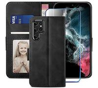 YATWIN Compatible with Samsung Galaxy S22 Ultra Case, Flip Wallet Leather Case with Screen Protector and Card Slot Kickstand Phone Cases Cover for Samsung S22 Ultra - Black