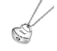 YAUFUZE Stainless Steel Dad Urn Necklace for Ashes Memorial Keepsake | Premium stainless steel heart urn necklace engraved with 'Dad' & 'For ever In My Heart' to cherish your memories.