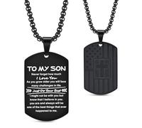 YAUFUZE To My Son Cross Dog Tag Necklace, Black Stainless Steel | Engraved American flag,22-24 inch adjustable chain,Men's inspirational jewelry,Durable metal pendant,Graduation gift