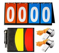 Yauhar 10Pcs Soccer Referee Kit Contain 4-Digital Portable Table Top Scoreboard Flipper, Stainless Steel Sports Whistles, Red Yellow Cards with Notebook for Football Soccer