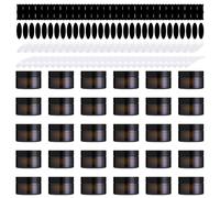 Yauhar 120Pcs 30g Amber Glass Jars Assortment Kit with Inner Liners and Black Lids, Spoons and blank labels for Storing Lip and Body Scrub, Lotion, Body Butter, Bath Salts