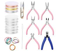 Yauhar 17Pcs Jewelry Pliers with 0.4mm, 0.5mm, 0.6mm, 0.7mm, 0.8mm, 1mm Elastic Bracelet String Cord and 24 Gauge Jewelry Beading Wire for Jewelry Making Supplies