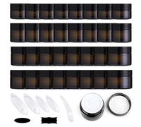 Yauhar 192Pcs 5g 10g 15g 20g Amber Glass Jars Assorted Kit with Black Lids, Inner Liners, Spoons and blank labels for Storing Lip and Body Scrub, Bath Salts, Lotion, Body Butter