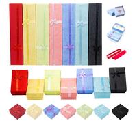 Yauhar 21Pcs 7 Colors Empty Jewelry Gift Boxes with Lids Assortment Set Contains 1.5” x 1.5” & 2”x 3” & 7.9”x 1.6” Cardboard Bowknot Packaging Box for Displaying Bracelet Rings Necklaces Earrings