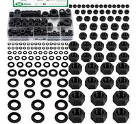 Yauhar 320 Black Carbon Steel Hex Locknuts and Flat Washers Assortment Kit, M3 M4 M5 M6 M8 M10 M12 Nylon Insert Self-Locking Nylock Nuts for Furniture, Building Construction, Medical Equipment