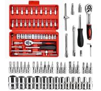 Yauhar 46Pcs 1/4 inch Drive Socket Ratchet Wrench Set with Storage Case, Chrome Vanadium Steel 4mm -14mm Bit Socket Set, 72 Tooth Ratchet Wrench and Extension Bar for Car Motorcycle Mechanics Woodwork