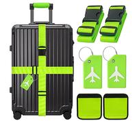 Yauhar 6Pcs Travel Suitcase Accessories Set Contains Silicone Luggage Bag Tags and Luggage Straps and Detachable Handle Covers, Wide Adjustable Packing Belt for Women Men (Green)
