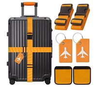 Yauhar 6Pcs Travel Suitcase Accessories Set Contains Silicone Luggage Bag Tags and Luggage Straps and Detachable Handle Covers, Wide Adjustable Packing Belt for Women Men (Orange)