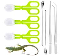 Yauhar 7Pcs Reptile Feeding and Cleaning Tool Set Contains Stainless Steel Long Tongs Tweezers with Rubber Tip, Feed Clamp and Scoop for Tortoise Lizard Frog Spider Crested Gargoyle Bearded Dragon