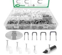 Yauhar 800Pcs 4mm 6mm 8mm 10mm J-Hook Ethernet Cable Nails Wire Clips with Steel Nails and 5/8" 3/4" 1/2" 1" Insulated U Staple Nail for Home Office Business