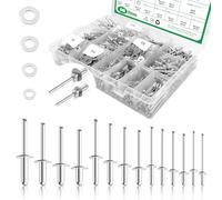Yauhar 840Pcs 18 Sizes Pop Rivets Assortment Kit with Backup Washers, 3/32" 1/8" 5/32" 3/16" Aluminum Blind Rivets for RV, Trailer, Furniture, Electrical Appliances