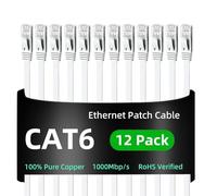 Yauhody Cat 6 Ethernet Cable 0.5m 12Pack, Short Cat6 0.5m 12Pack, White | TIA/EIA 568-C.2 Compliant ,RoHs, Snagless High Speed Gigabit Network LAN Patch Leads for Server, Modem ,Ethernet Switch, PC