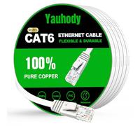 Yauhody CAT 6 Ethernet Cable 10m, Pure Copper High Speed Solid Flat CAT6 Gigabit Internet Network LAN Patch Leads,Snagless RJ45 Connector for Modem, Router, PC (10m,White)