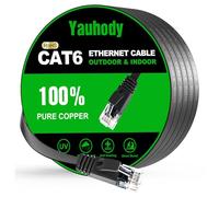 Yauhody CAT 6 Ethernet Cable 15m Black, High Speed Solid Flat CAT6 Gigabit Internet Network LAN Patch Cords, Bare Copper Snagless RJ45 Connector for Modem, Router, PC (15m, Black)