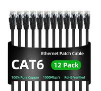 Yauhody Ethernet Cable 0.5m 12Pack, Short Internet Cat 6 0.5m 12Pack, Black | TIA/EIA 568-C.2 Compliant, RoHs, Snagless High Speed Gigabit Network LAN Patch Lead for Server, Router, Modem, TV, PC, Gaming