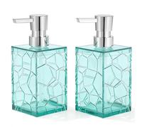 YAUKPH 2 Pack Clear Teal Blue Rust Proof Soap Dispenser, Acrylic Plastic Hand Soap Lotion Dispenser Set for Bathroom&Kitchen
