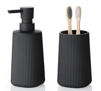 YAUKPH Bathroom Accessories 2 Piece Soap Dispenser and Toothbrush Holder Set Striped Black