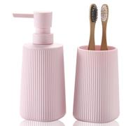 YAUKPH Bathroom Accessories 2 Piece Soap Dispenser and Toothbrush Holder Set Striped Light Pink