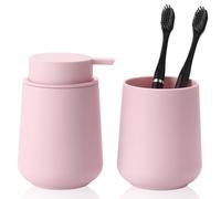 YAUKPH Matte Pink Bathroom Accessories 2 Piece Set Plastic Soap Dispenser and Toothbrush Holder for Modern Bathroom Decor