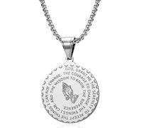 YaumaTea Amen Praying Hands Coin-Shape Pendant Necklace for Men & Women, Amen (Stainless Steel)