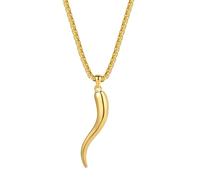 Yaumatea Italian Horn Pendant Necklace for Women Men Silver/Gold Plated Stainless Steel Cornicello Necklace Protection Necklace Chains with Pendant Italian Charm Talisman with Gift Box