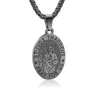 Yaumatea Saint St. Michael/Christopher/Virgin Mary/Benedict/Jude Thaddeus/Joseph/Patrick/Raphael/Francis/Florian/Thomas Aquinas/Anthony Medal Necklace,24" Stainless Steel Pendant for Protection and