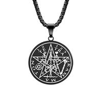 Yaumatea Tetragrammaton Pentagram Necklace for Men Pentagram Protection Amulet Wicca Jewelry, Five-Prong Star, Magical, God's Ancient Power Name Stainless Steel 24 Inch