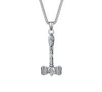 Yaumatea Viking Thor's Hammer Necklace For Men Women Vintage Norse Mjolnir Hammer Amulet Powerful Protection Jewelry Gifts Stainless Steel 24 inches, 24 inch, Stainless Steel, No Gemstone