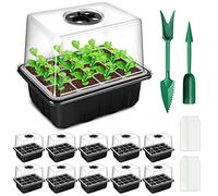 YAUNGEL Seed Trays, 10 Pack 120 Cells Propagator with Heightened Lids, Growing Thicken Seedling Starter Growing Trays with Adjustable Window for Greenhouse & Gardens, Black