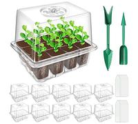 YAUNGEL Seed Trays, 10 Pack 120 Cells Propagator with Heightened Lids, Growing Thicken Seedling Starter Growing Trays with Adjustable Window for Greenhouse & Gardens, Transparent