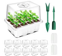 YAUNGEL Seed Trays, 10 Pack 120 Cells Propagator with Heightened Lids, Growing Thicken Seedling Starter Growing Trays with Adjustable Window for Greenhouse & Gardens, White