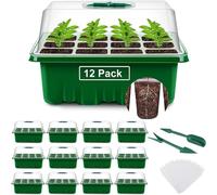 YAUNGEL Seed Trays, 12 Pack 144 Cells Propagator Growing Thicken Seedling Starter Growing Trays with Clear Lids/Adjustable Window for Greenhouse & Gardens, Green