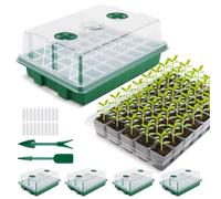 YAUNGEL Seed Trays, Thicken Propagator XL Growing Seedling Starter Durable Growing Trays with Humidity Vented Domes and Base for Greenhouse & Gardens, 4 Pack 160 Cells, Green