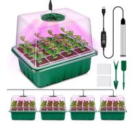 YAUNGEL Seed Trays with Grow Light, 4 Pack Propagator with Timing Controller Adjustable Brightness, Thicken Seedling Trays with Humidity Domes Heightened Lids for Greenhouse & Gardens, Gift Box
