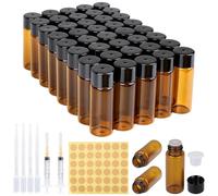 Yaunming Pack of 40 5 ml Empty Glass Bottles, Pipette Bottles for Essential Oils, UV-Resistant, Leak-Proof, Reusable with Pipette, Syringe and Stickers for Essential Oils and Perfumes