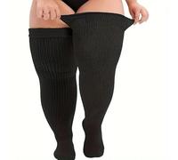 YAUOIPI 1 Pair Womens Thigh High Socks Plus Size, Women's Leg Warmers, Extra Long Thick Over the Knee High Stockings, Plus Size Boot Socks (Black)