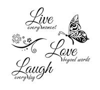 YAUOIPI 1 Piece Inspirational Butterfly Wall Sticker,Live Love Laugh Wall Stickers Decorations,Butterfly Decal Inspirational Quotes Removable Quote for Home Decoration DIY Bedroom Living Room (1 Pcs)