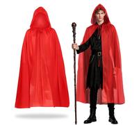 YAUOIPI 150cm/59in Red Cape,Full Length Hooded Cloak,Witch Cosplay Accessories Mysterious Cosplay Wizard Robes Fairytale Fancy Dress Costume For Adult Halloween Christmas Party (Red)