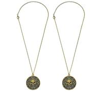 YAUOIPI 2 Pcs Vintage Skull Gold Coin Necklace, Pirate Necklaces Skull Pendants Coin, Pirates Medallion Charm Necklace, for Halloween Cosplay Dress Up Costume Accessories (2 Pcs)