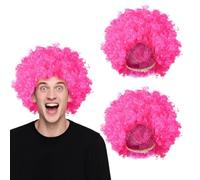 YAUOIPI 2 PcsCrazy Clown Dress Party Costume Disco Accessory for 70s Disco Costume Unisex, Fun Curly Hair Circus Fancy Dress (Pink)
