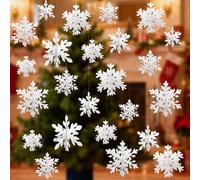 YAUOIPI 24 Pcs 3D Christmas Snowflake Hanging Decorations,Paper Snowflake Winter Wonderland Decor,for Christmas Tree Decorations Engagement Party Family Party Supplies (White)