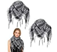 YAUOIPI 2Pcs Shemagh Scarf Desert Shemagh Desert Arab Scarf for Men Tactical Keffiyeh Head Neck Arab Wrap for Role Playing, Paintballing, Dune Bashing, One Size (Black+White)