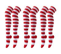 YAUOIPI 3 Pair Women's Stripe Knee High Socks, Striped Over The Knee Thigh High Long Socks, Unisex, Clown Sock, Casual, for Daily Wear, Cosplay, Carnival, Masquerade Christmas Halloween (Red, White)