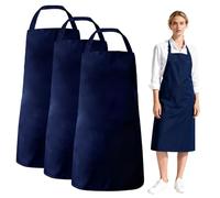 YAUOIPI 3 Pcs Bib Plain Apron, Adjustable Kitchen Chef Cooking Apron, Unisex for Home School, Restaurant, Catering, Coffee House, Baking Gardening BBQ, Arts Crafts Painting,88 * 66 cm (Navy)