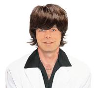 YAUOIPI Men's 90’s Rock Star Inspired English Singer Short Wavy Wig, 70's Heartthrob Britpop Hippy Wig, Adult Boy band Rock Wigs, for Costume, Halloween, Cosplay, 60s 70s 80s Theme Party Disco (Brown)