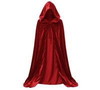 YAUOIPI Red Velvet Length Hooded Cape for Kids,120cm/47.24 inch Grim Reaper Costume,Medieval Cloak Halloween Fancy Dress Vampires Devil Costume for Masquerade Halloween Vampire Cosplay Party (Red)