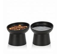 YauYik Ceramic Raised Cat Bowls, Elevated Tilted Cat Food and Water Bowls Set, Stress Free Pet Feeding Dish for Indoor Cats and Small Dogs, Anti Vomiting, Black, 2 Pack