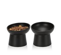 YauYik Ceramic Raised Cat Bowls, Elevated Tilted Cat Food and Water Bowls Set, Stress Free Pet Feeding Dish for Indoor Cats and Small Dogs, Anti Vomiting, Black, 2 Pack