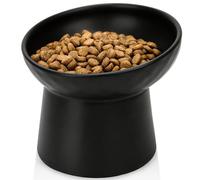 YauYik Raised Cat Bowl Black, Elevated Cat Food Bowls with Tilted Angle, Stress Free, Anti Vomiting, Ceramic Water Bowl for Cats Small Dogs Feeding Dish, 8 Ounces